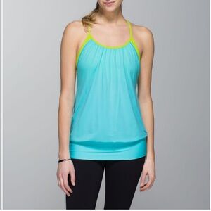 Lululemon No Limits Tank Angel Blue Yellow Racerback Tank with Sports Bra Size 6